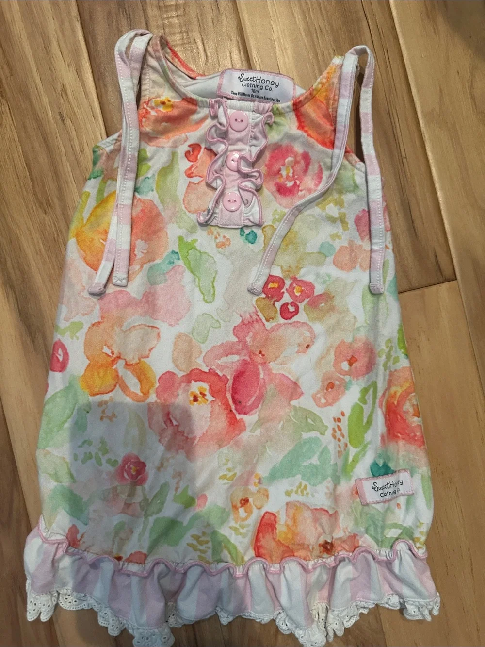SweetHoney Girls Floral Watercolor Nightgown - Pink, Coral, Green, Yellow